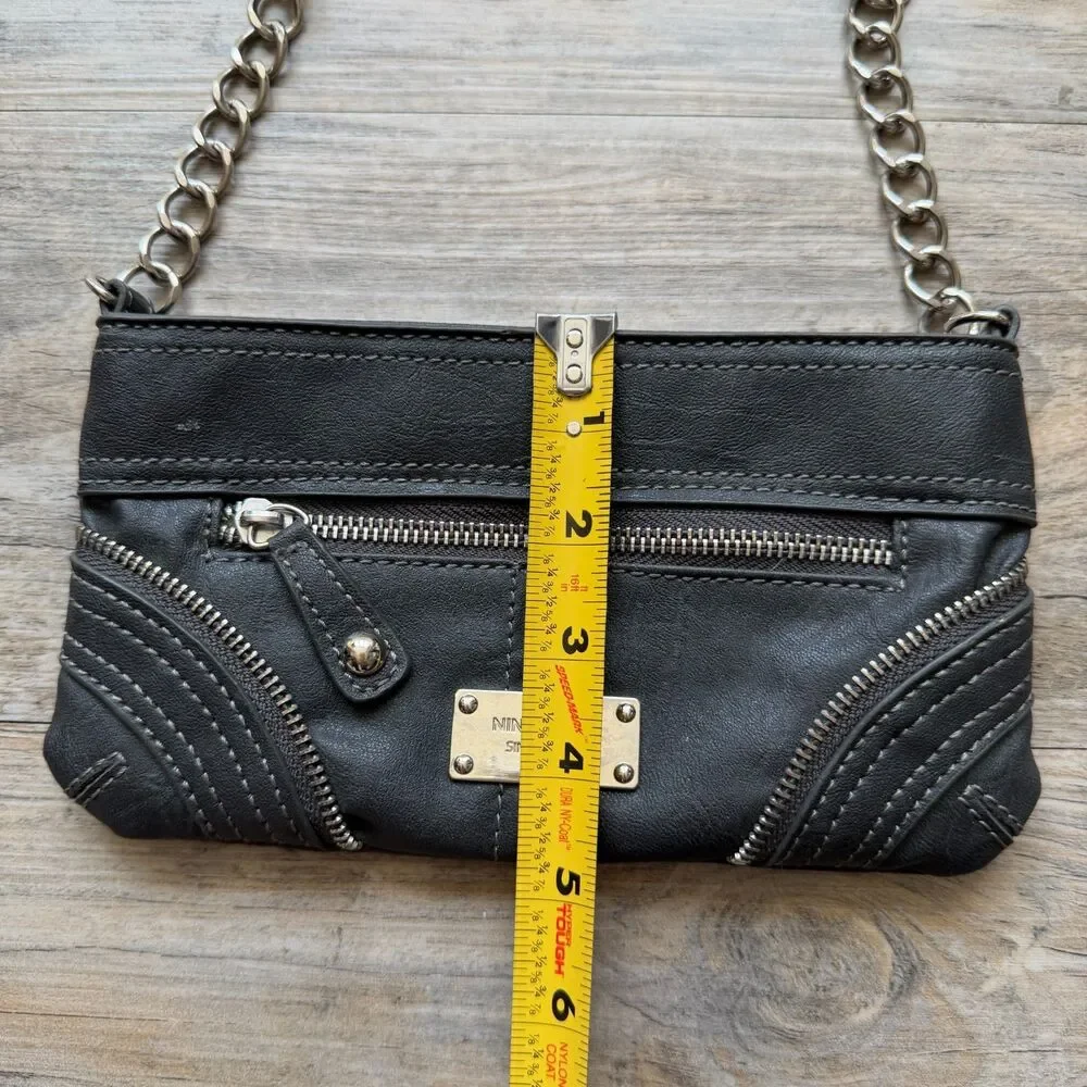 Nine West Y2K Gray Wallet Bag Clutch Chain Strap Vintage Early 2000s Grunge